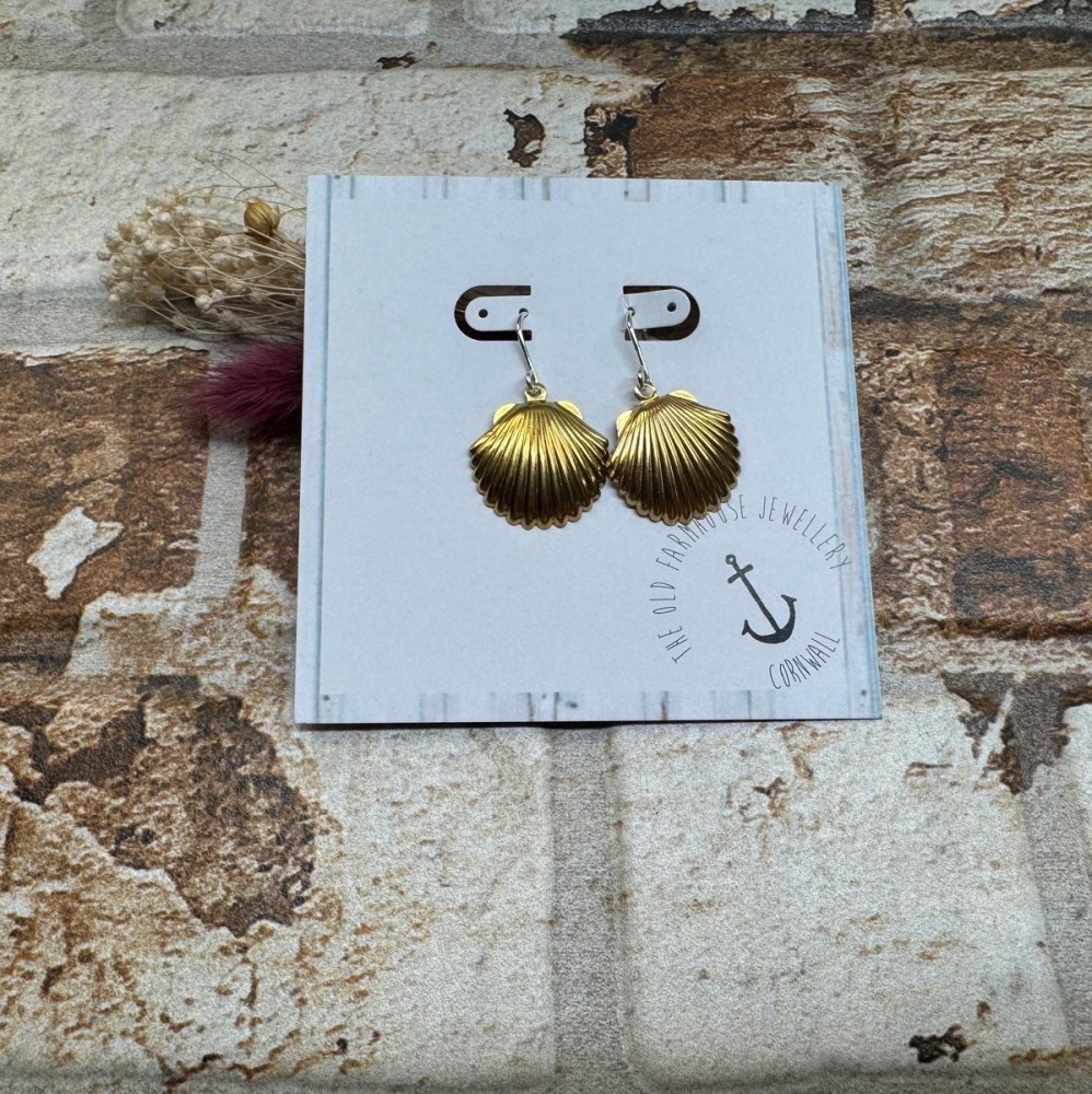 Large Brass Seashell Earrings