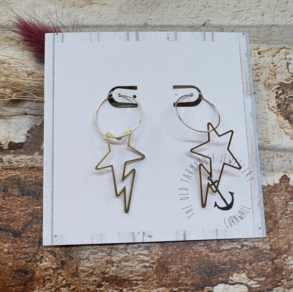 Medium Brass Star Bolt Earrings