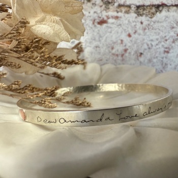 Handwriting Bangle with Copper hearts
