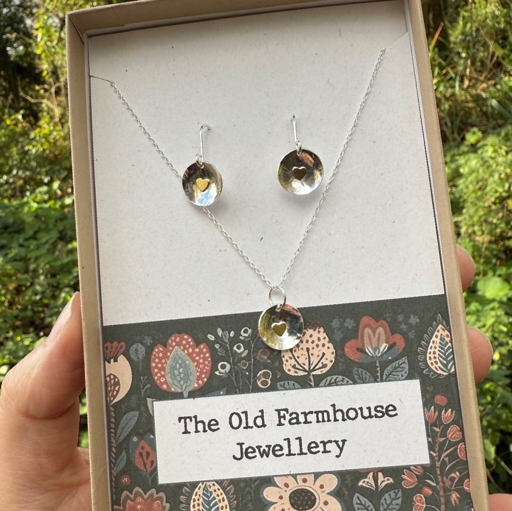 Gift Set - Sterling Silver and Gold filled Heart Disc Necklace