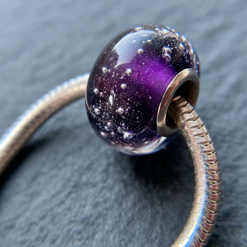 Purple 'Silver Fizz' Silver Core Charm Bead