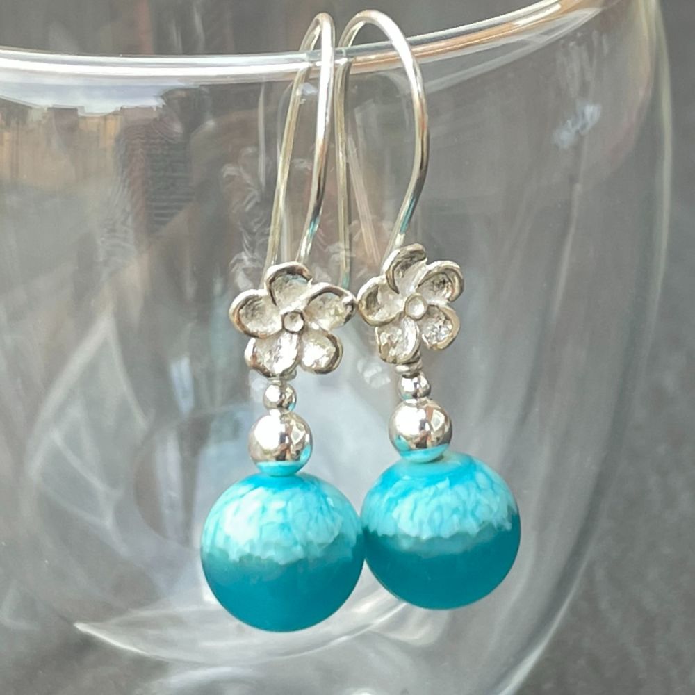 'Cloudy Blue' Flower Earrings