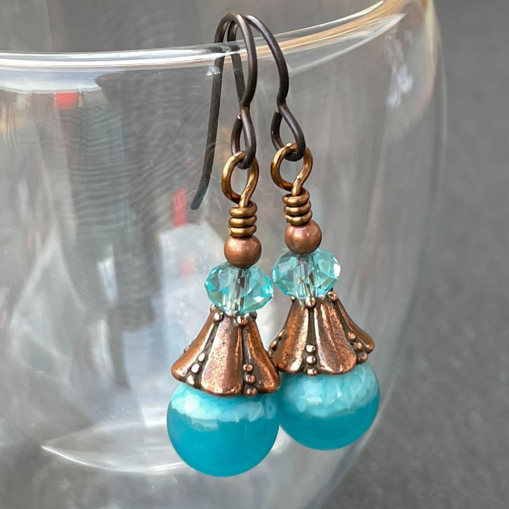'Cloudy Blue & Copper' Earrings