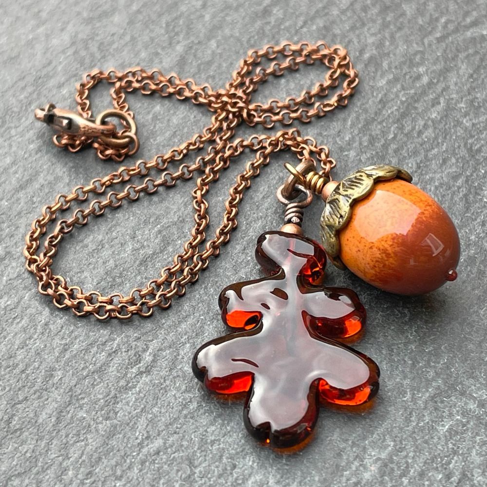 Cinnamon 'Acorn & Oak Leaf' Necklace (made to order)