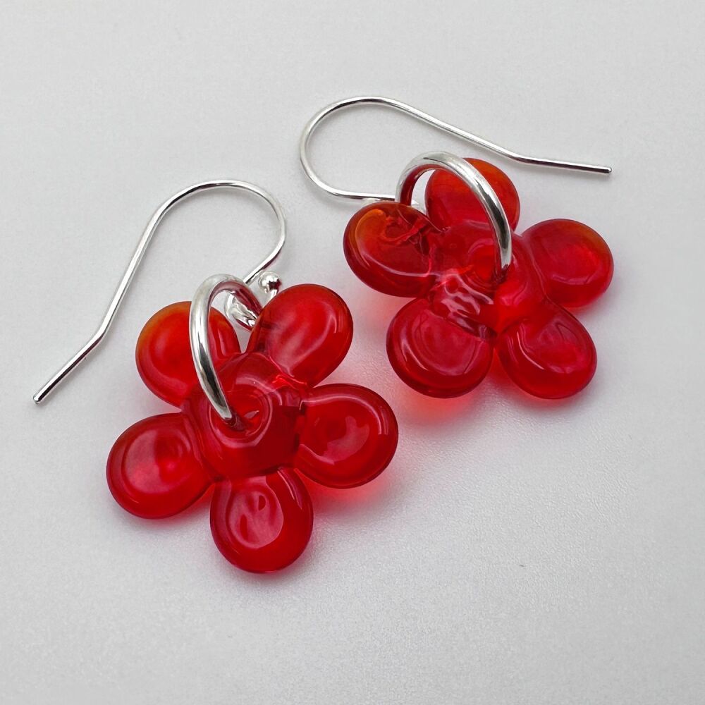 Flower Earrings - Orange-Red