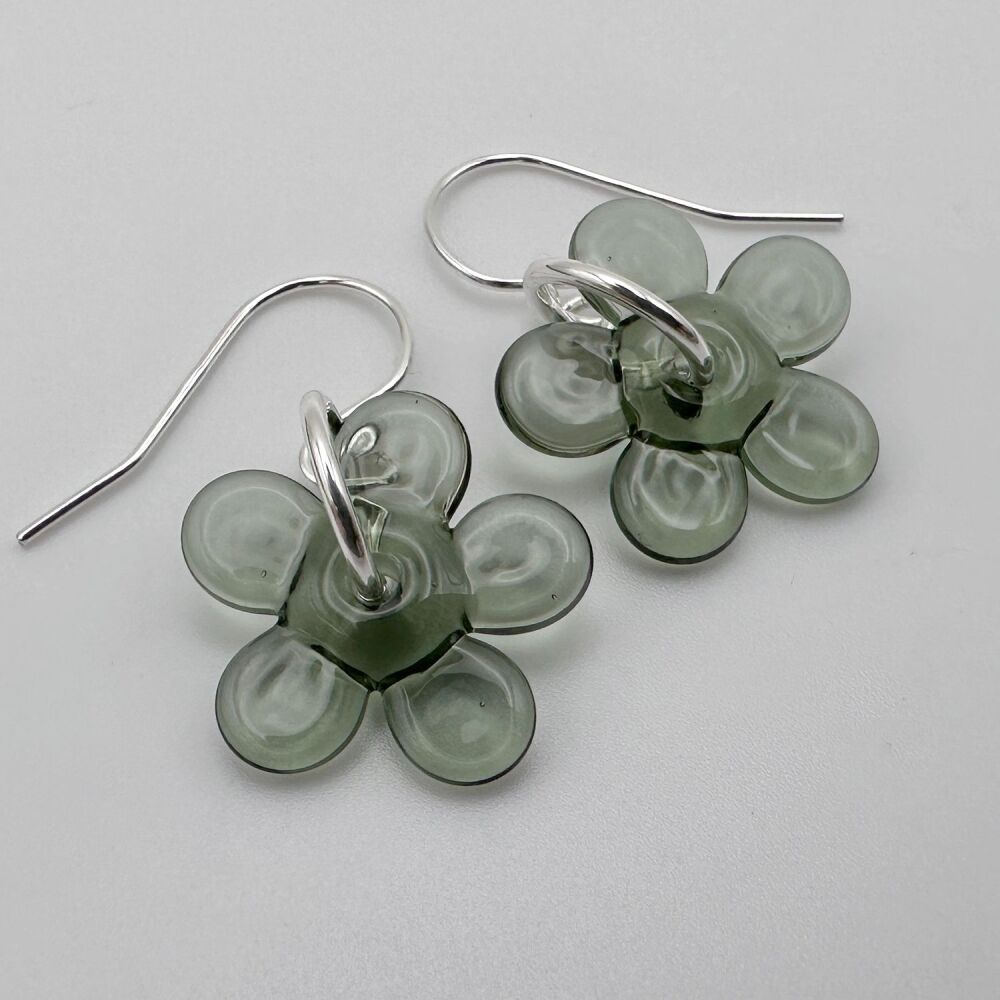Flower Earrings - Green-Grey