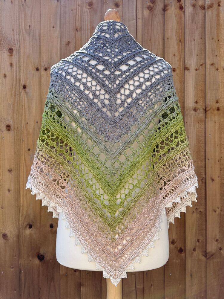Crochet Shawl - Grey & Green