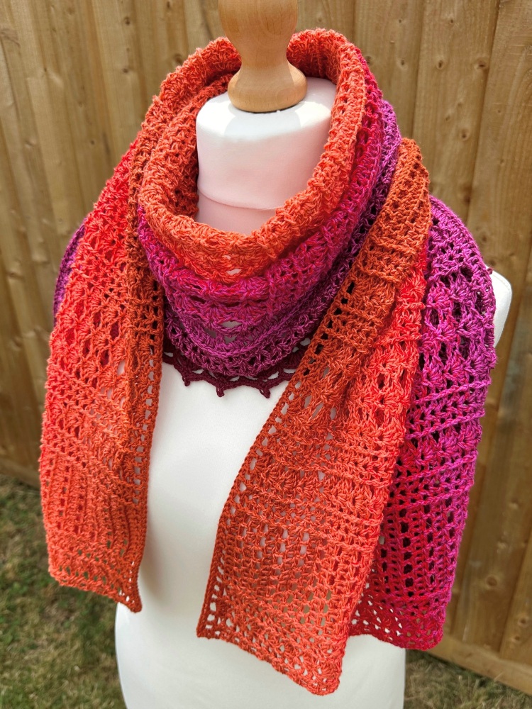 Crochet Shawl - Orange & Pink