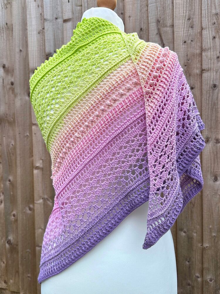 Crochet Shawl - Green, Pink & Lavender