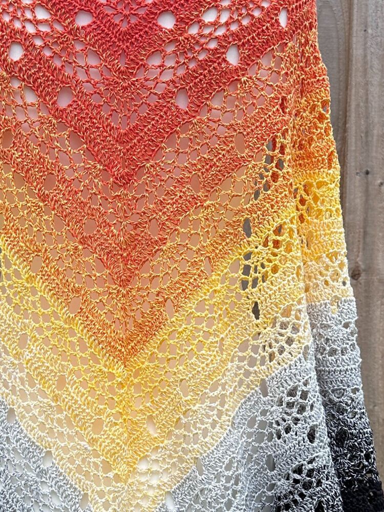 Crochet Shawl - Orange, Yellow & Black