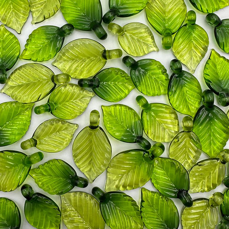 Lampwork glass leaf beads by Laura Sparling