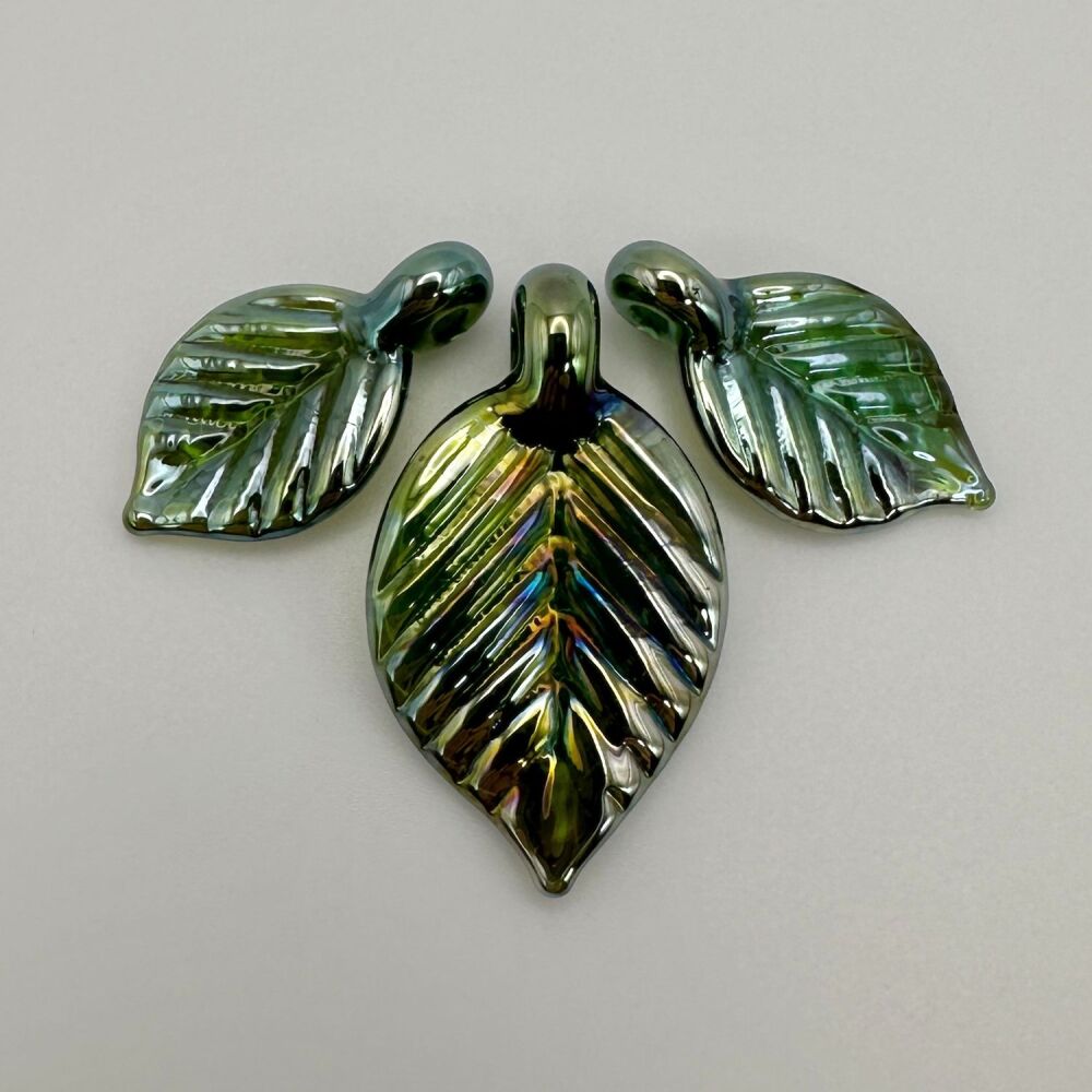 Leaf Bead Trio - Olive Green Gleam