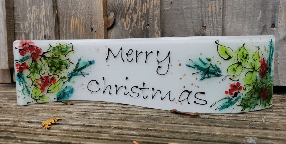 Hand Drawn fused glass Seasonal Mantel Curve