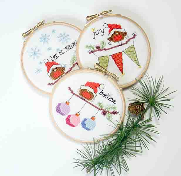 KIT OR CHART - Christmas Robins - set 1 - Let it snow, Joy and Believe
