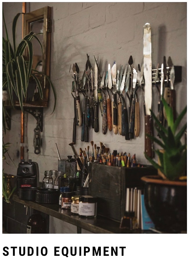 Studio supplies at Jackson's Art equipment easels storage lighting cleaning light box palettes clothing