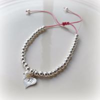 Silver Bead Friendship Bracelet - 4mm with Personalised / CTR Heart Charm 