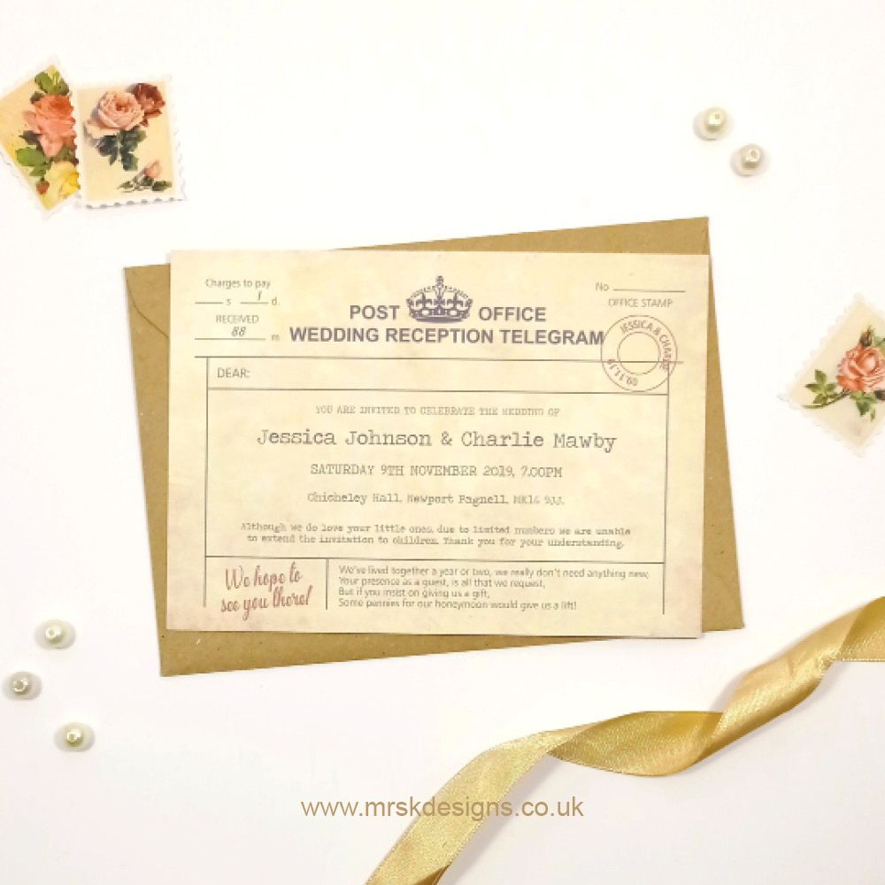 Vintage Telegram Wedding Reception Invitation