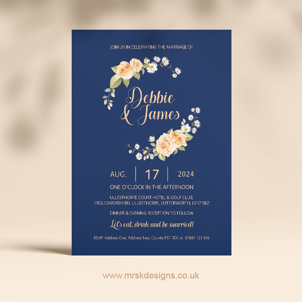 Navy Floral Wedding Invitation