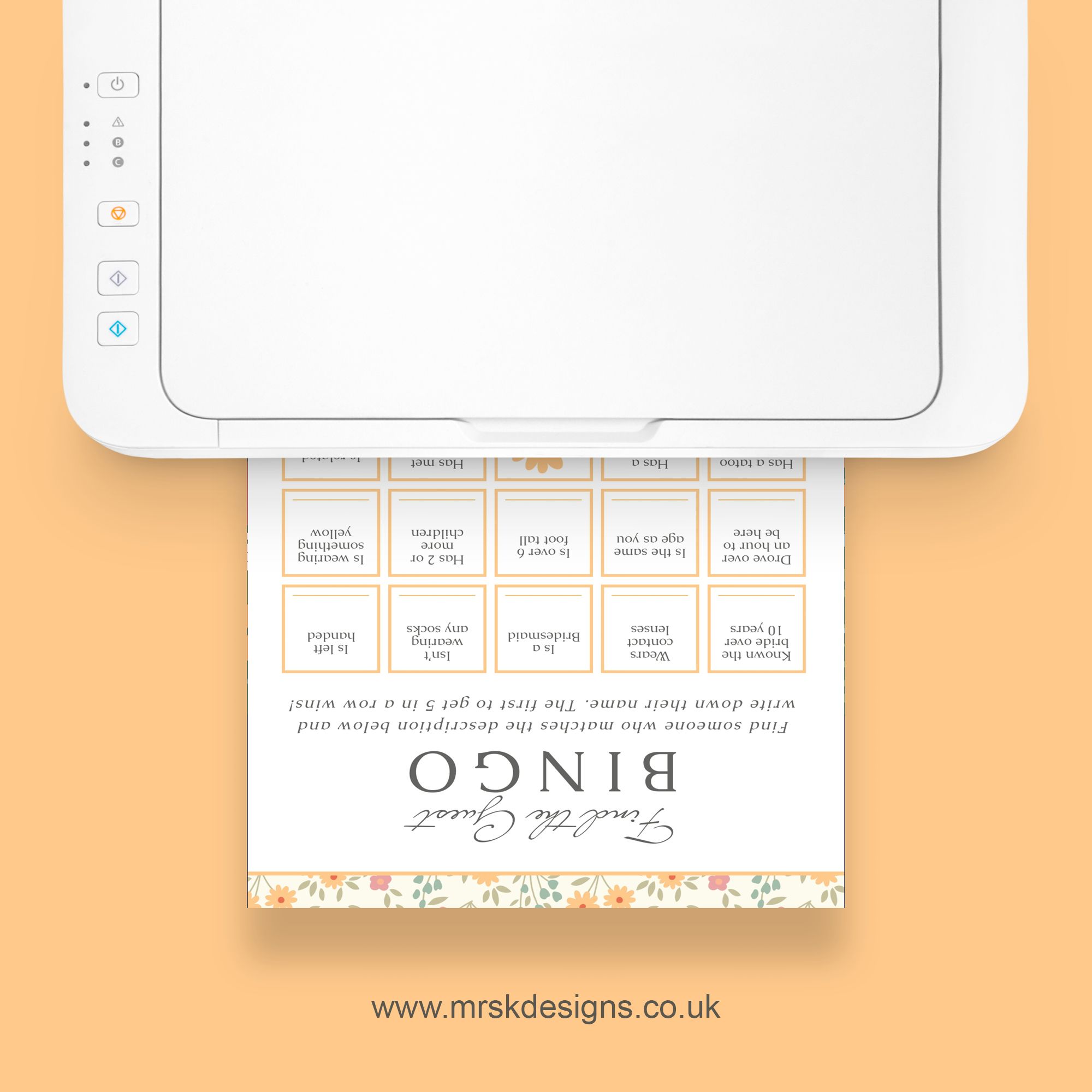 Editable wedding invitation print-at-home template, featuring a yellow floral design package