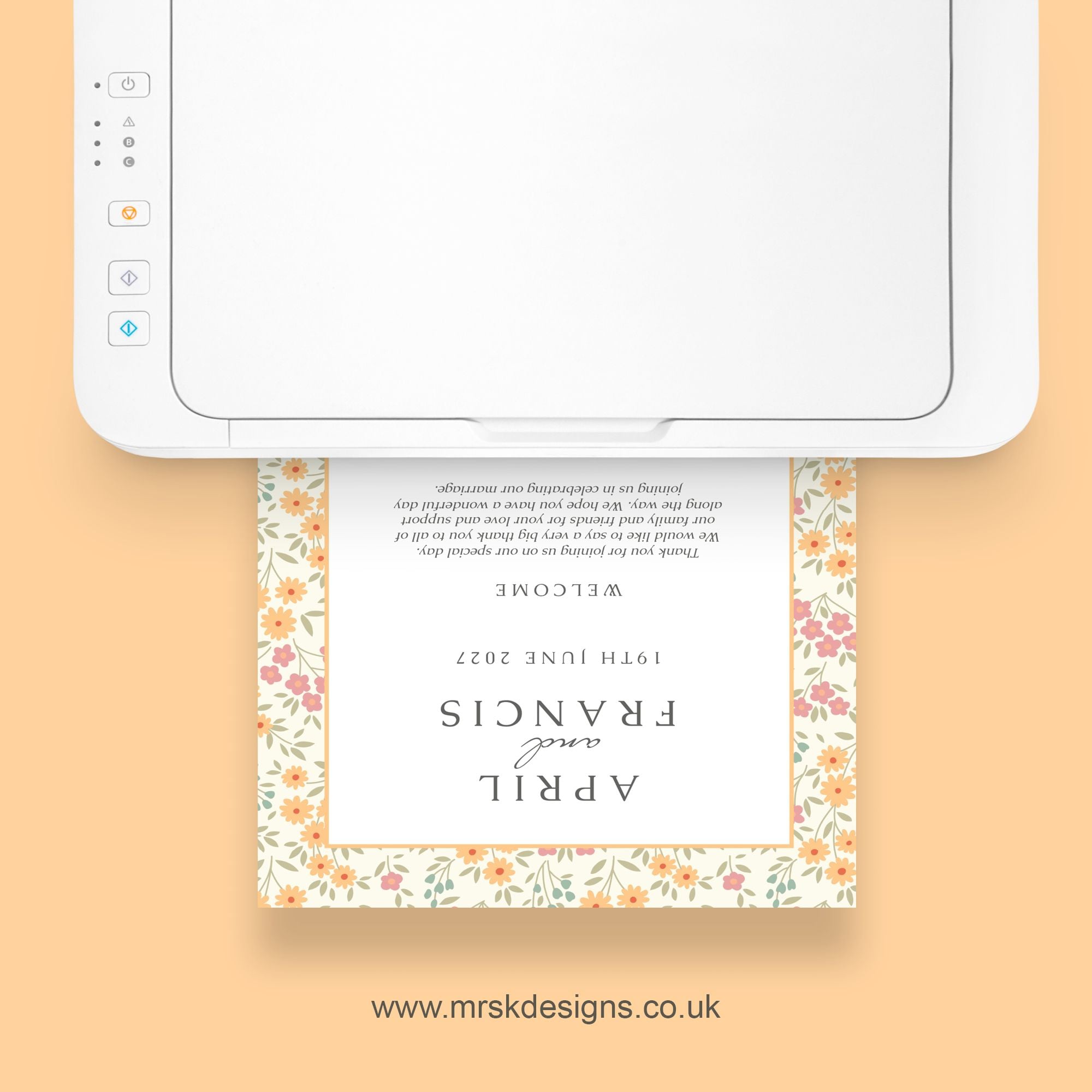 Editable wedding invitation print-at-home template, featuring a yellow floral design package