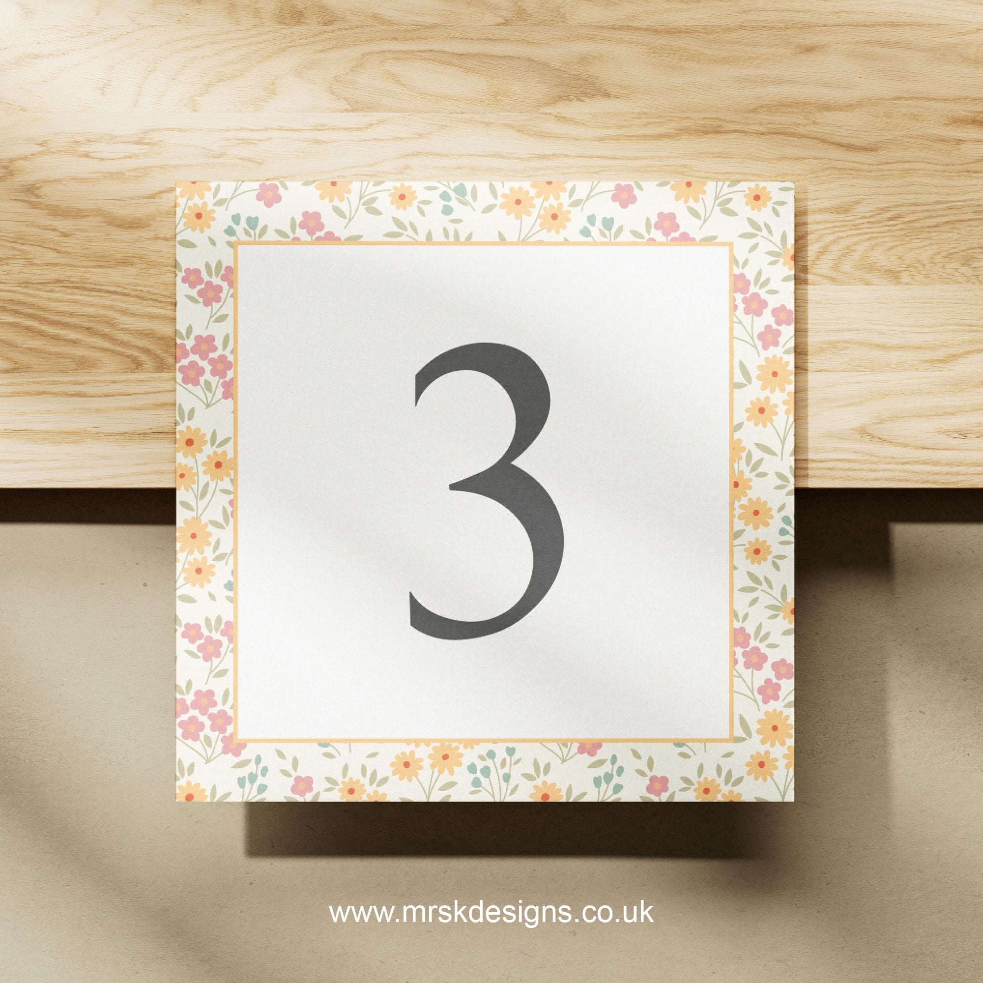 Spring floral yellow patterned Wedding Table Numbers