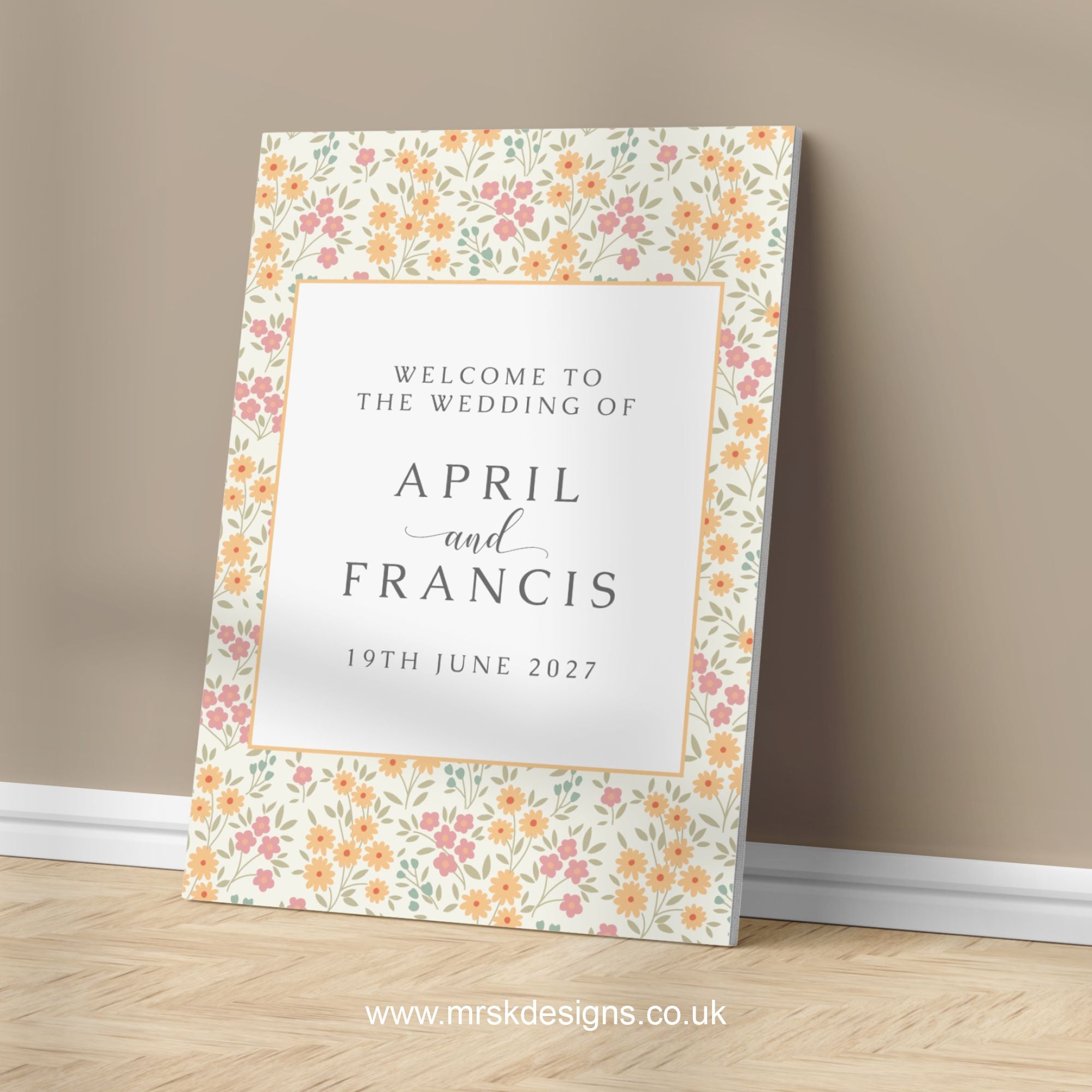 Spring floral yellow patterned Wedding Welcome Sign