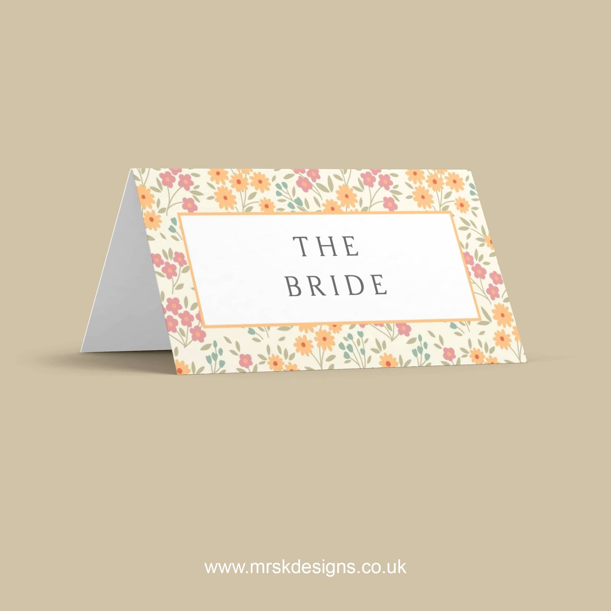 Spring floral yellow patterned Wedding place name cards