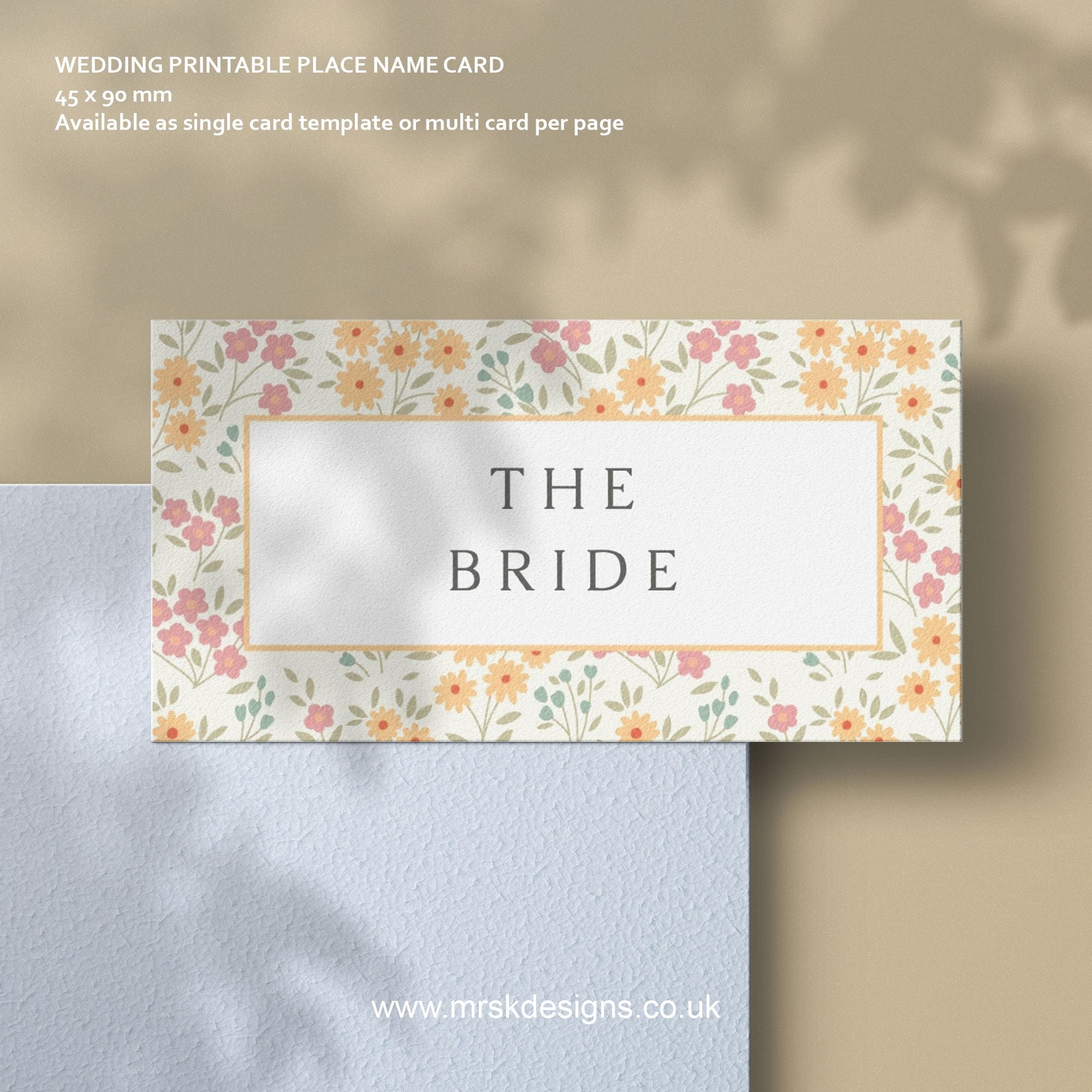 Editable wedding invitation print-at-home template, featuring a yellow floral design