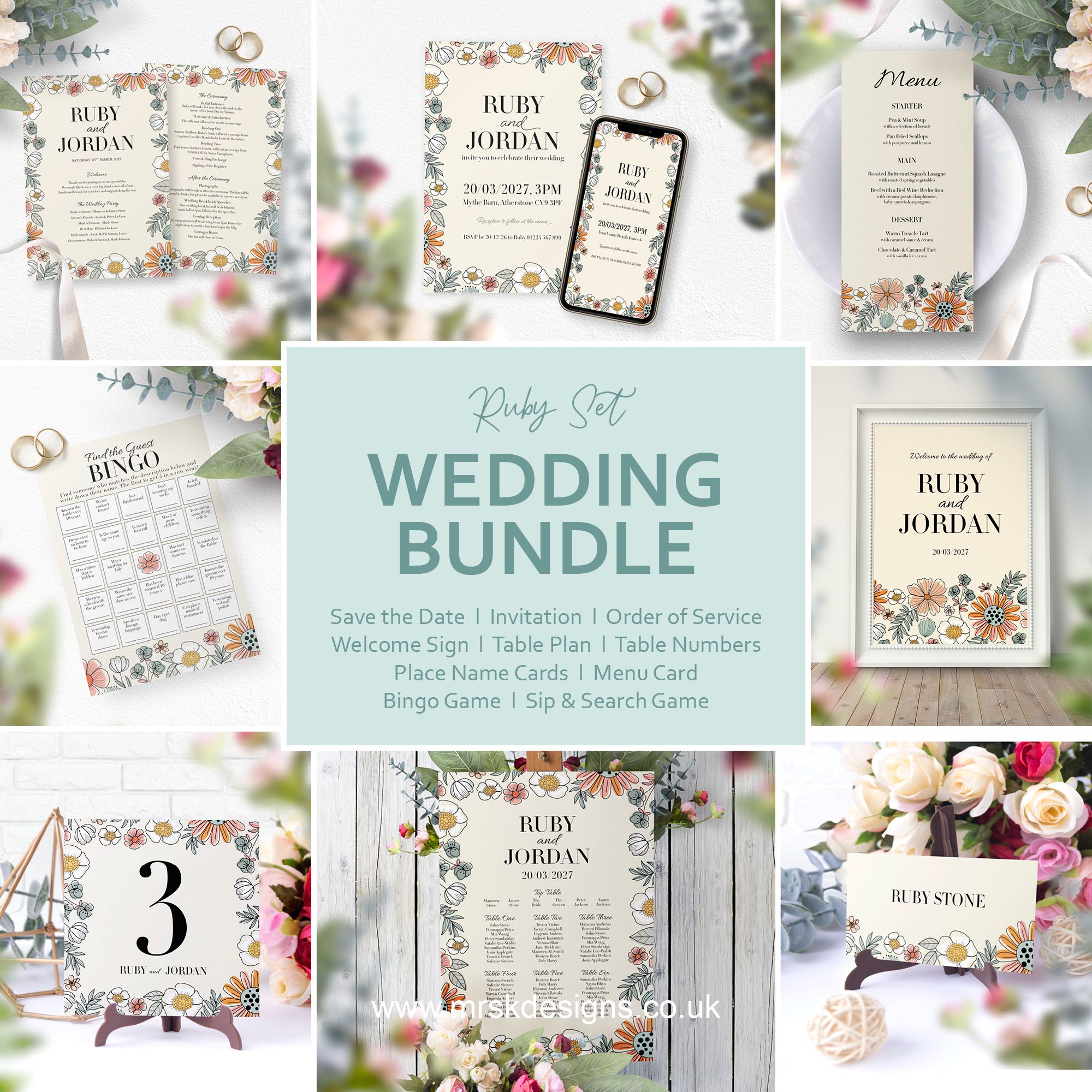 Boho Floral Editable Wedding Bundle Templates