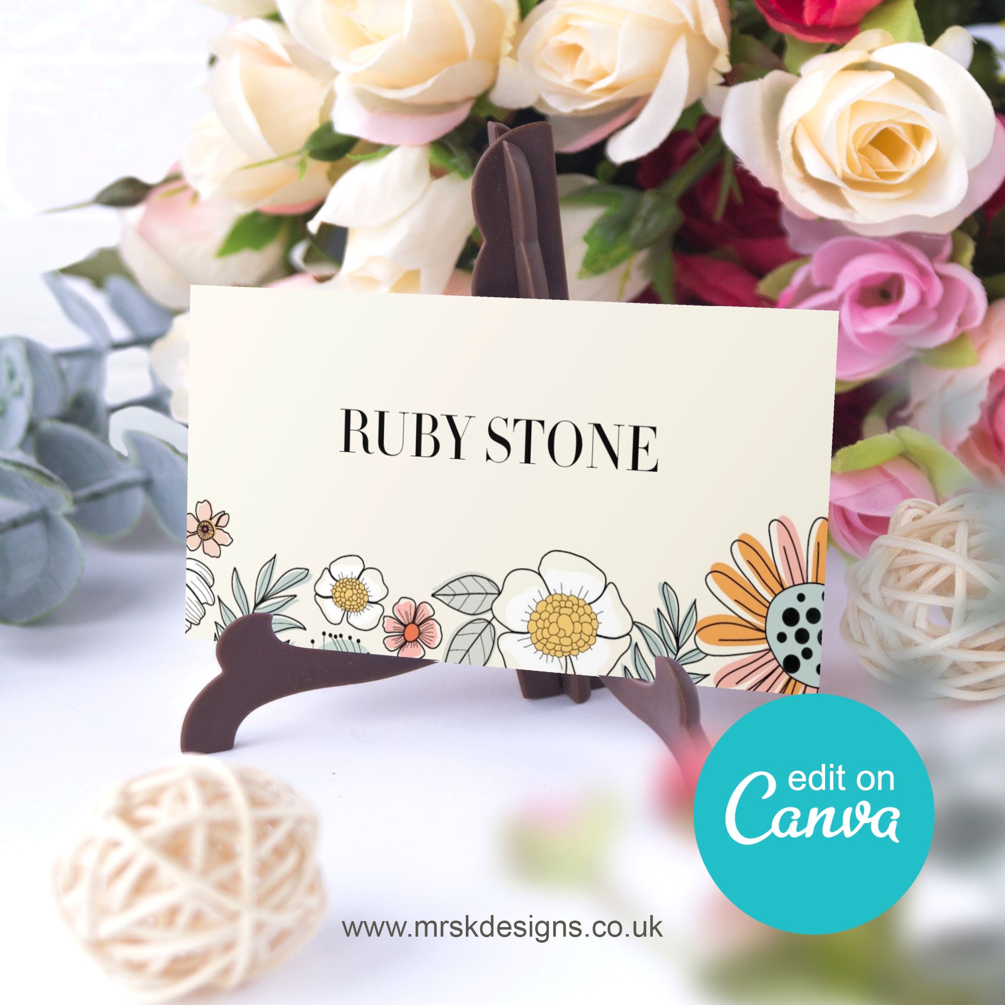 Boho Floral Editable, Printable Wedding Place Name Cards