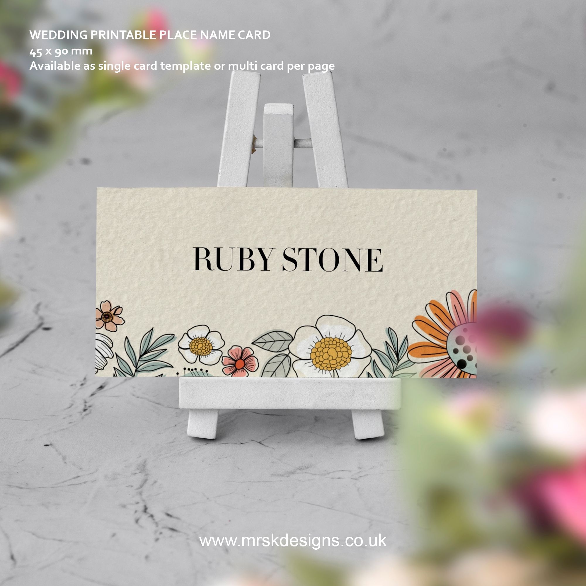 Editable wedding invitation print-at-home template, featuring a yellow floral design