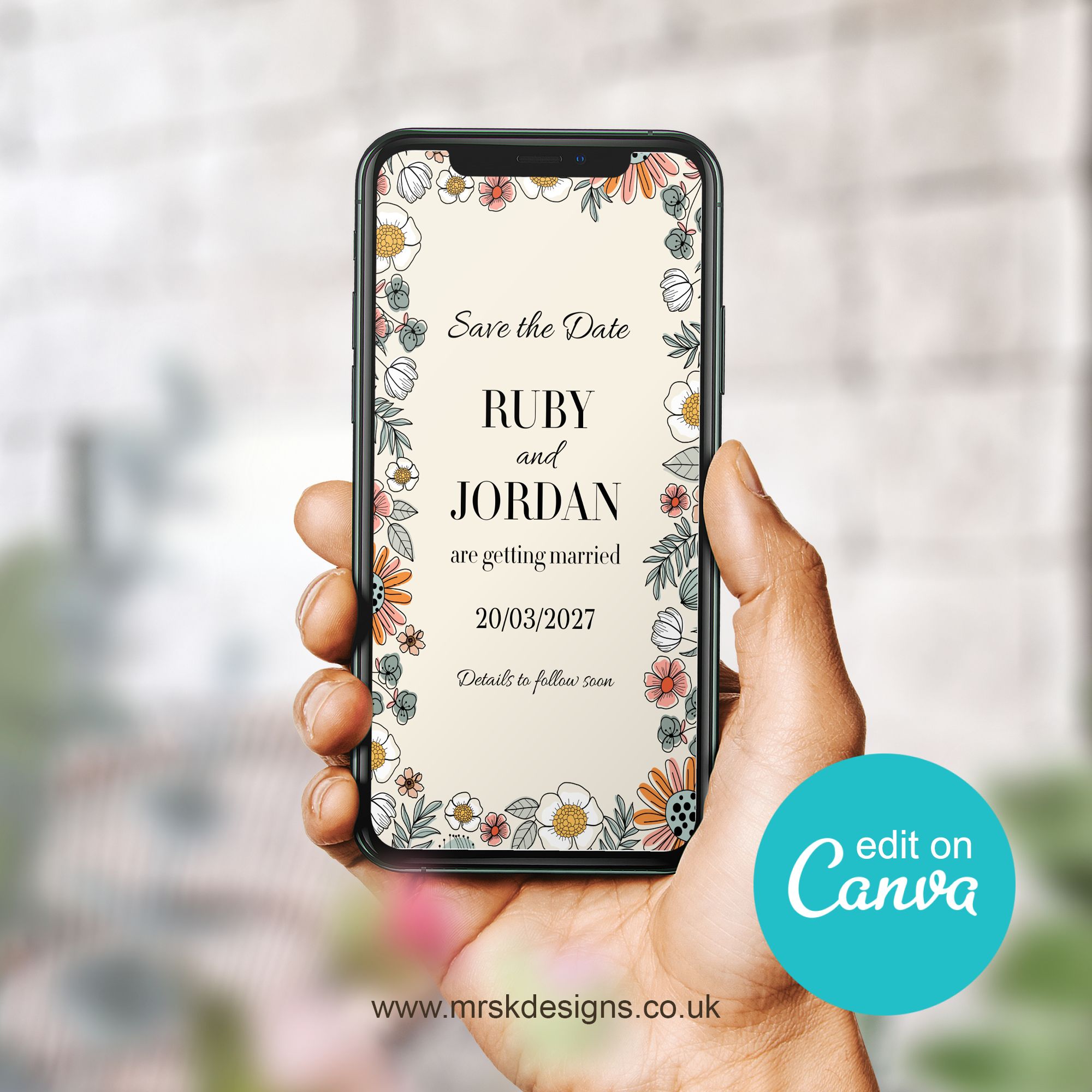 Boho Floral Editable Wedding Save the Date Template