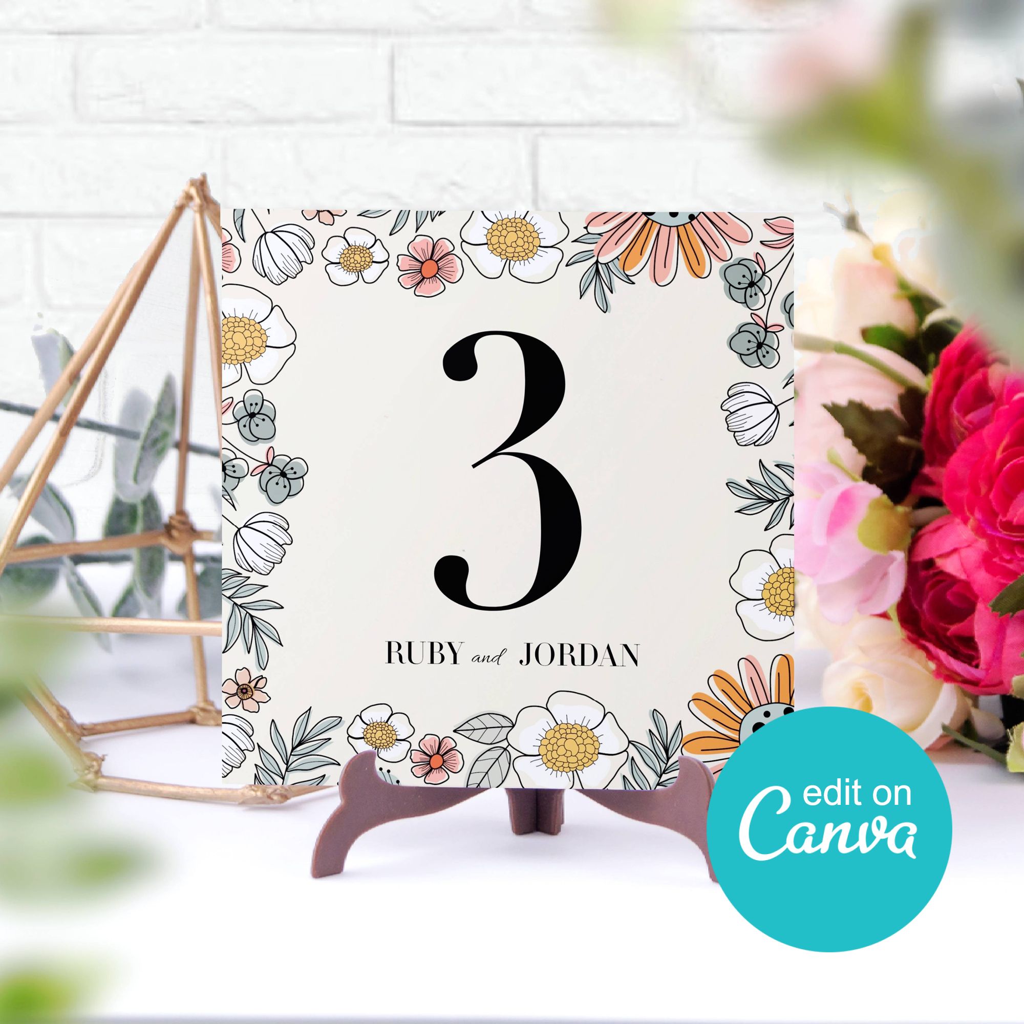 Boho Floral, Editable, Printable Table Numbers