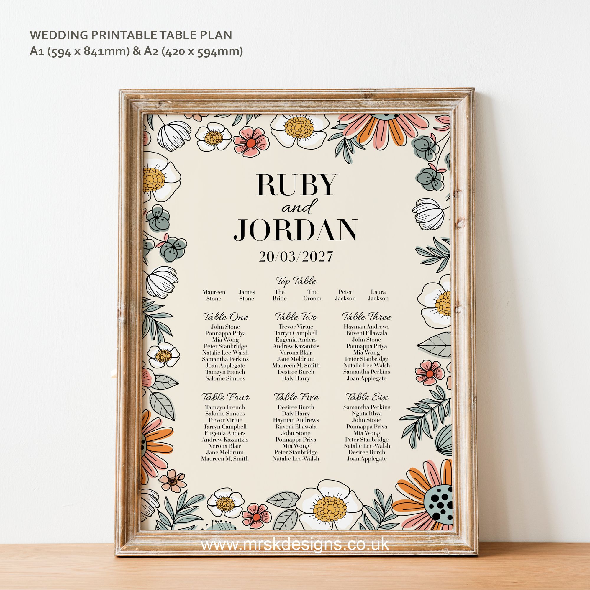 Editable wedding invitation available as digital template, featuring a yellow floral design