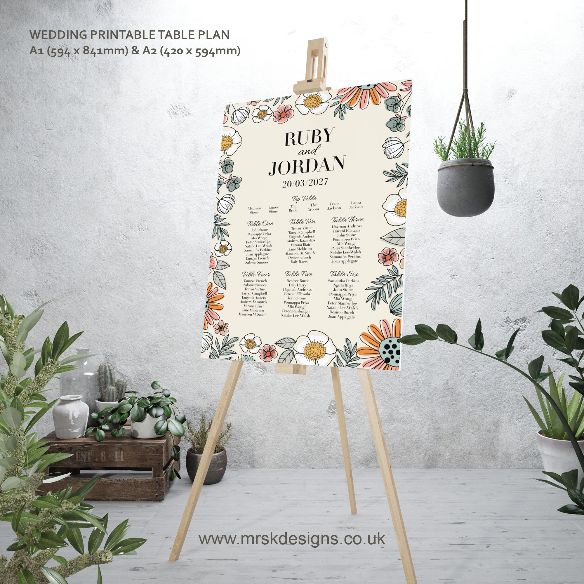 Editable wedding invitation print-at-home template, featuring a yellow floral design package