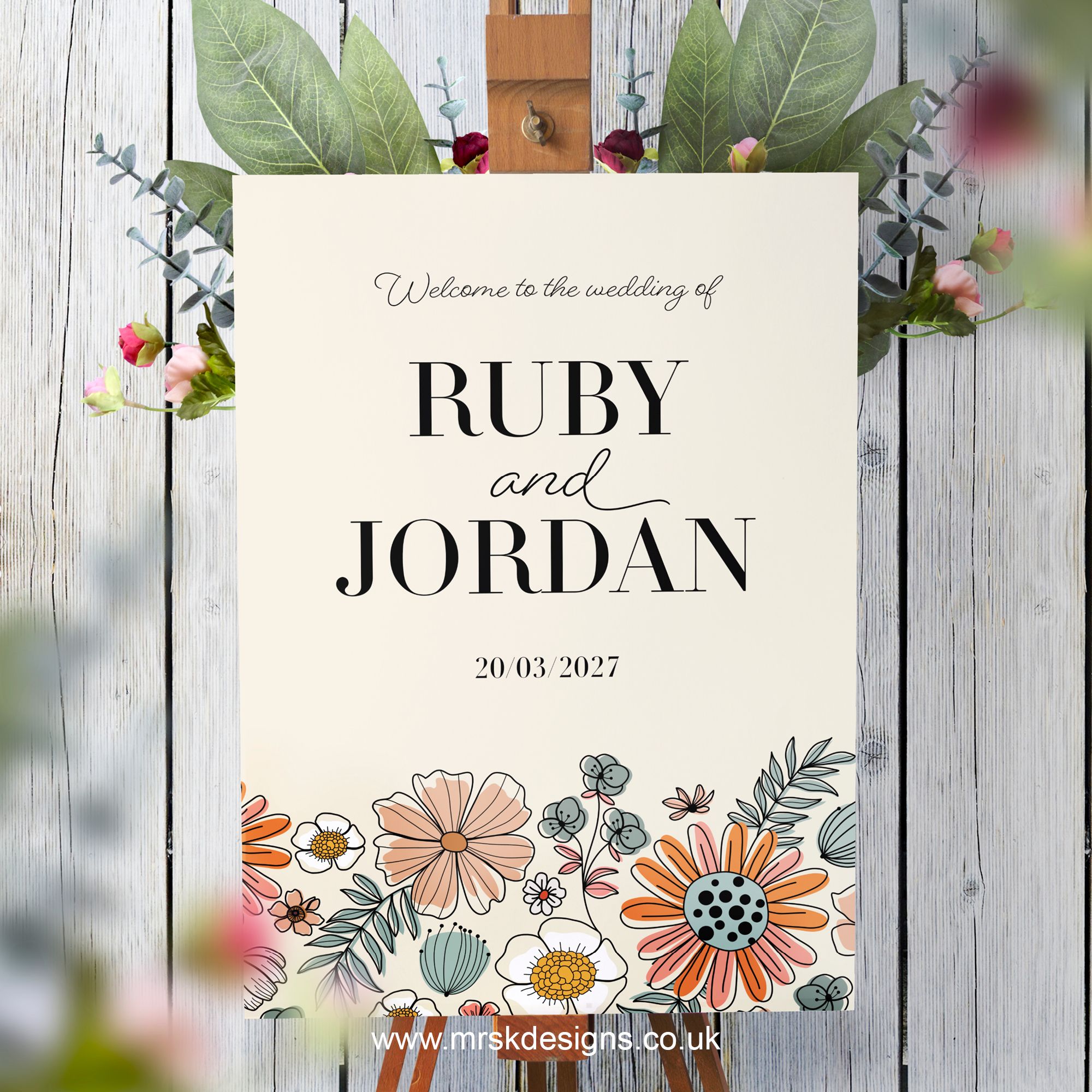 Boho Floral Wedding Welcome Sign