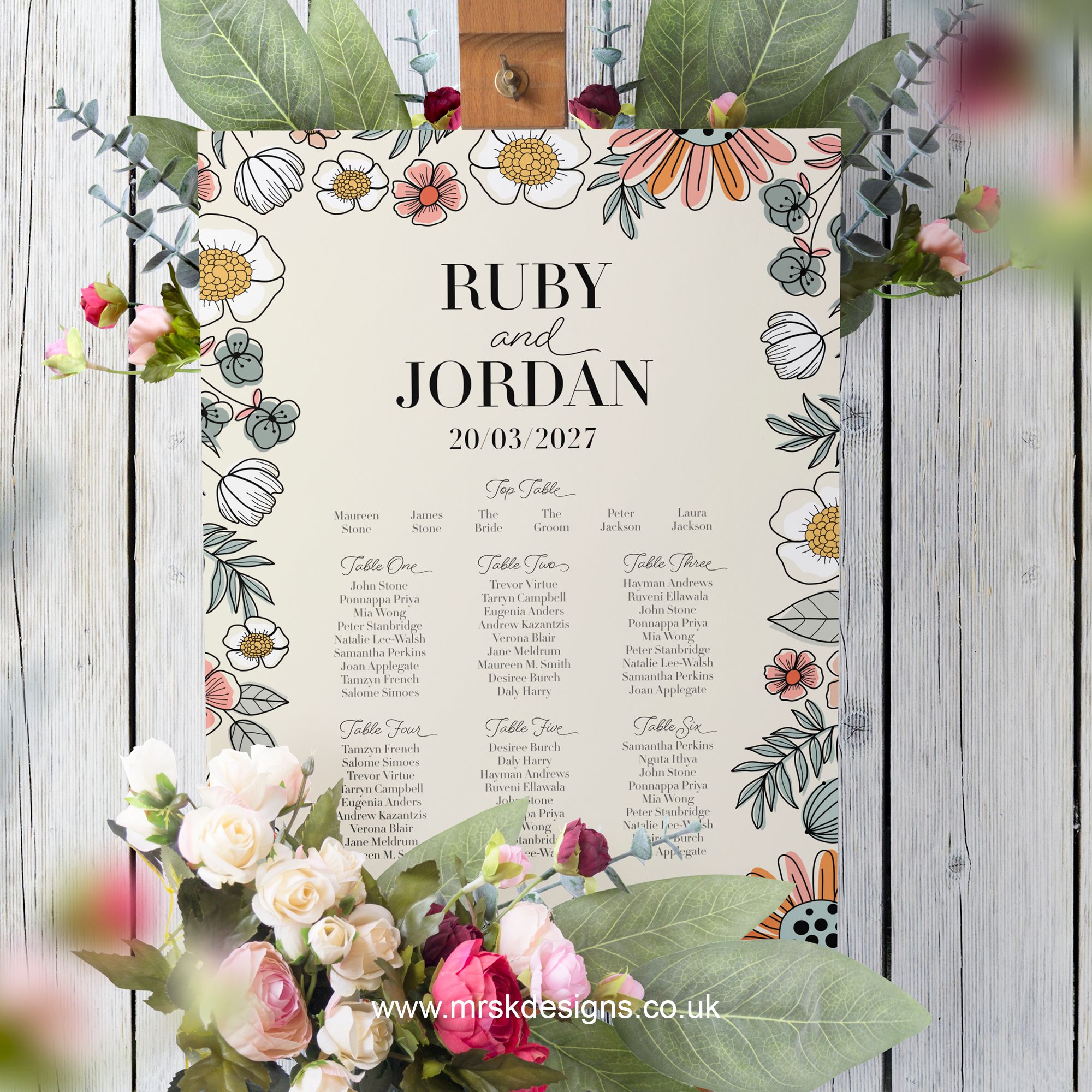 Boho Floral Wedding Table Plan