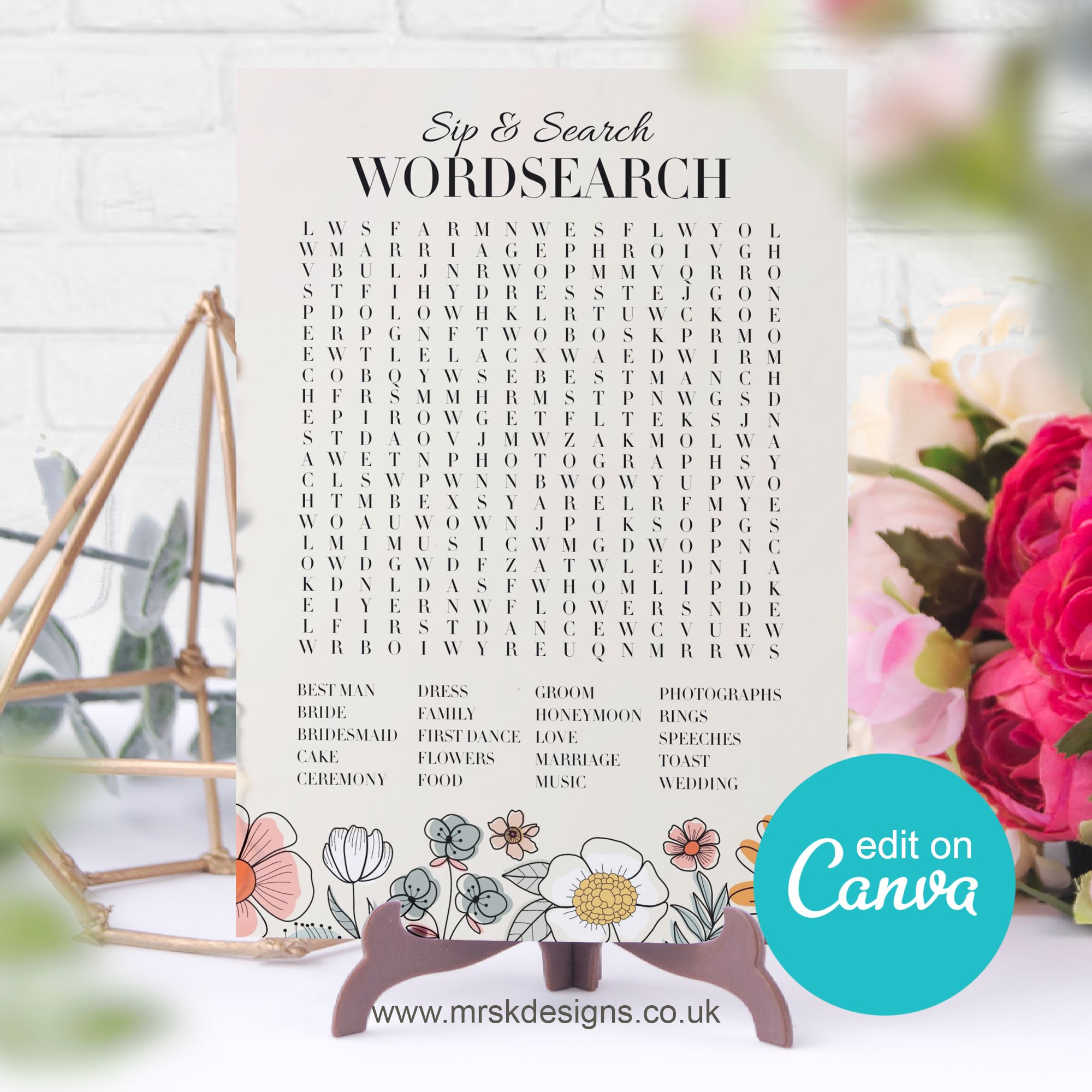 Boho Floral Editable, Printable Sip and Search Game