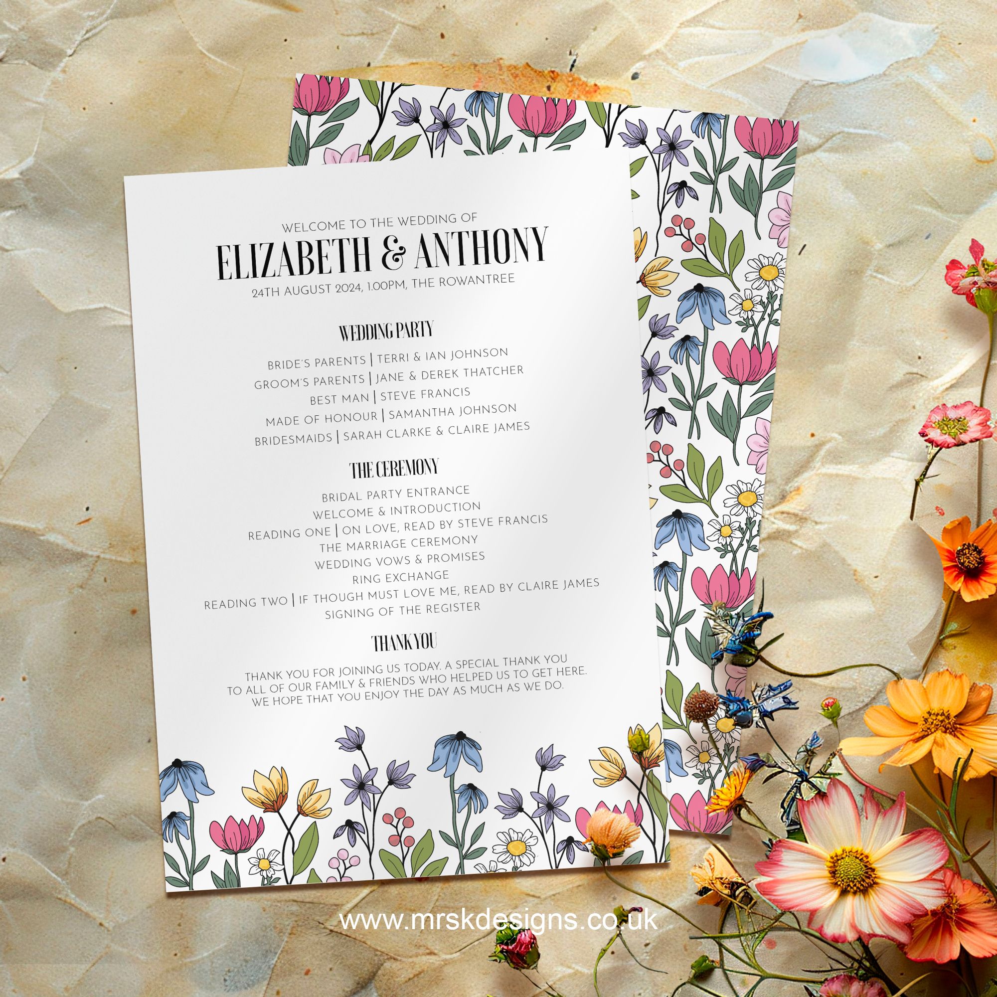 Editable wedding invitation print-at-home template, featuring a yellow floral design