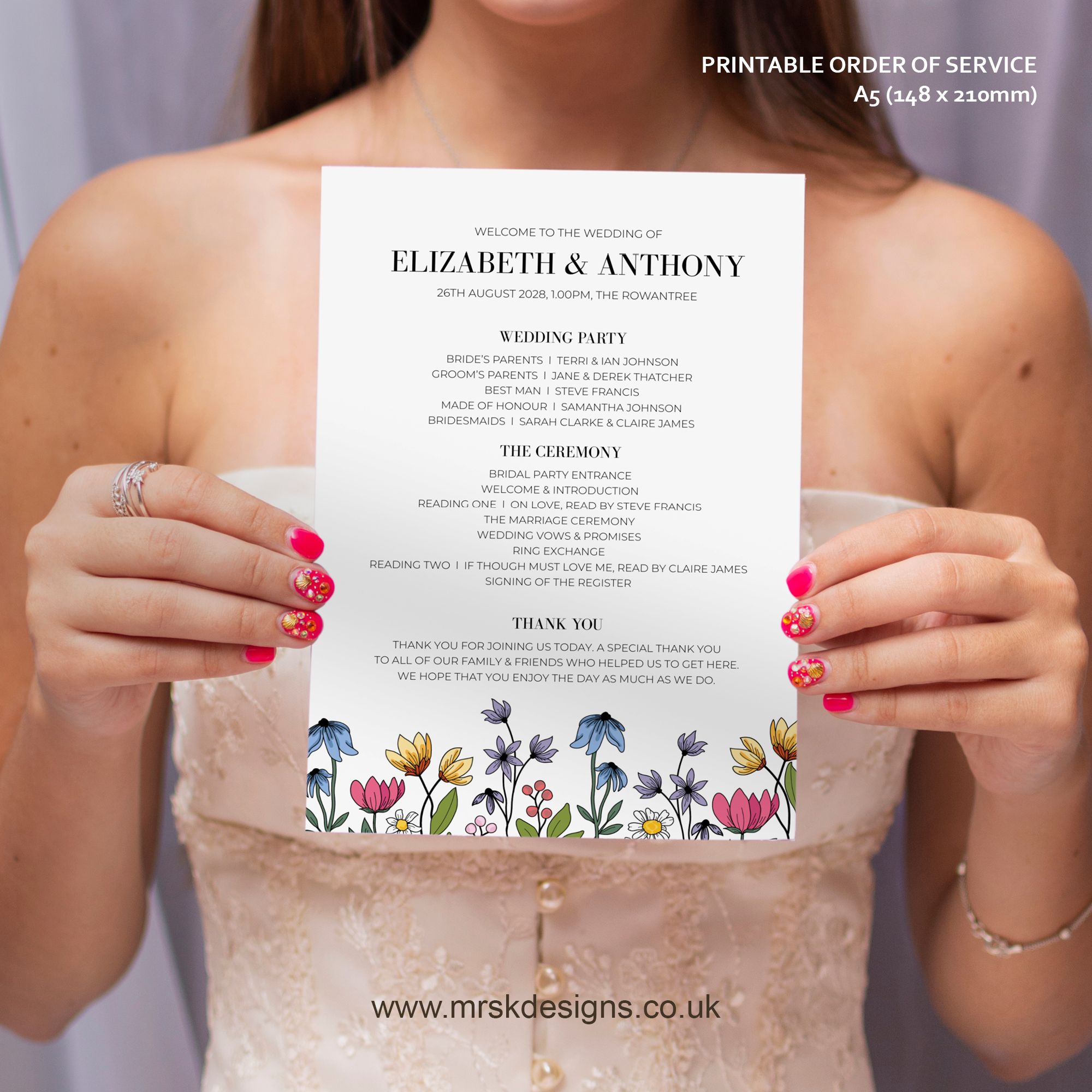 Editable wedding invitation available as digital template, featuring a yellow floral design