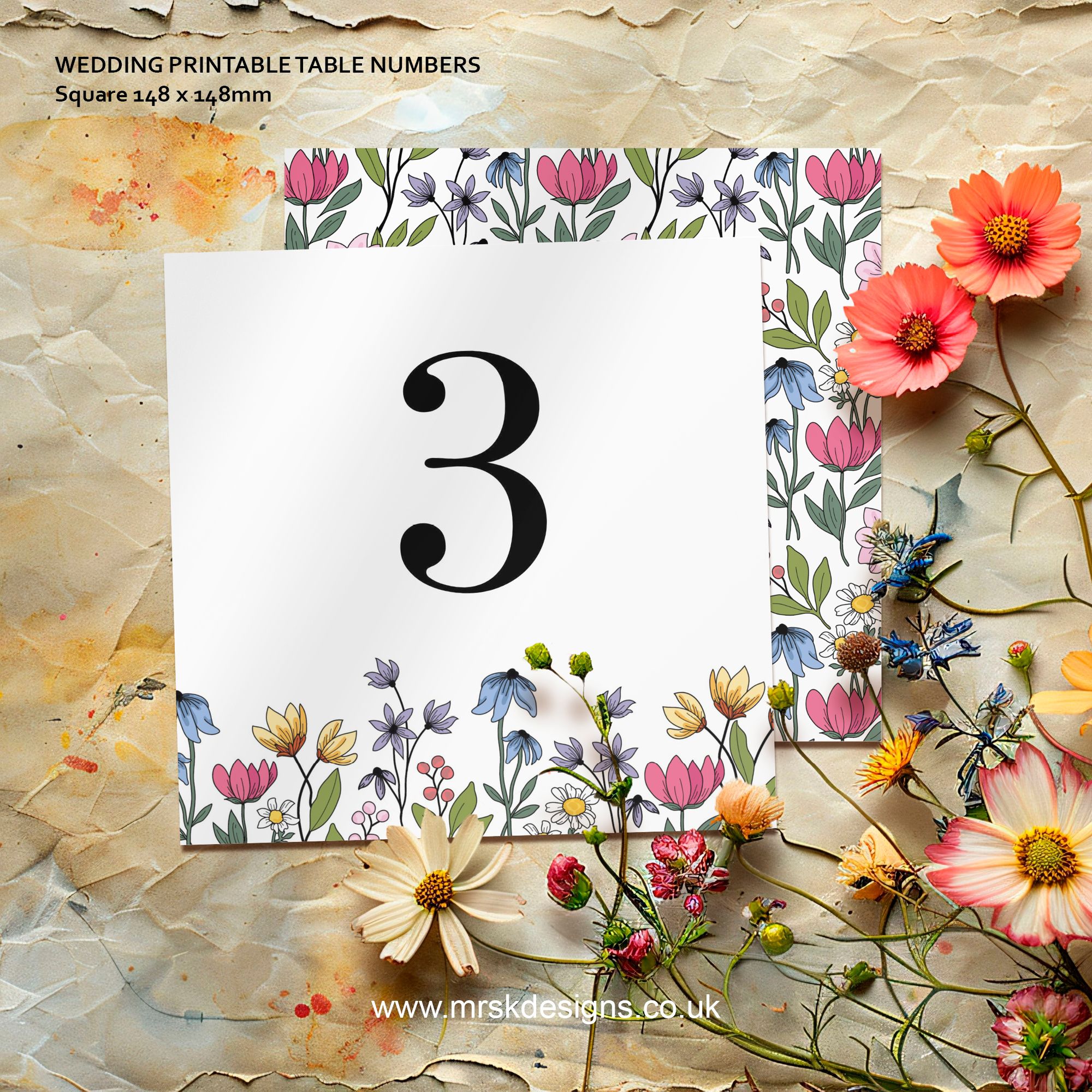 Editable wedding invitation print-at-home template, featuring a yellow floral design
