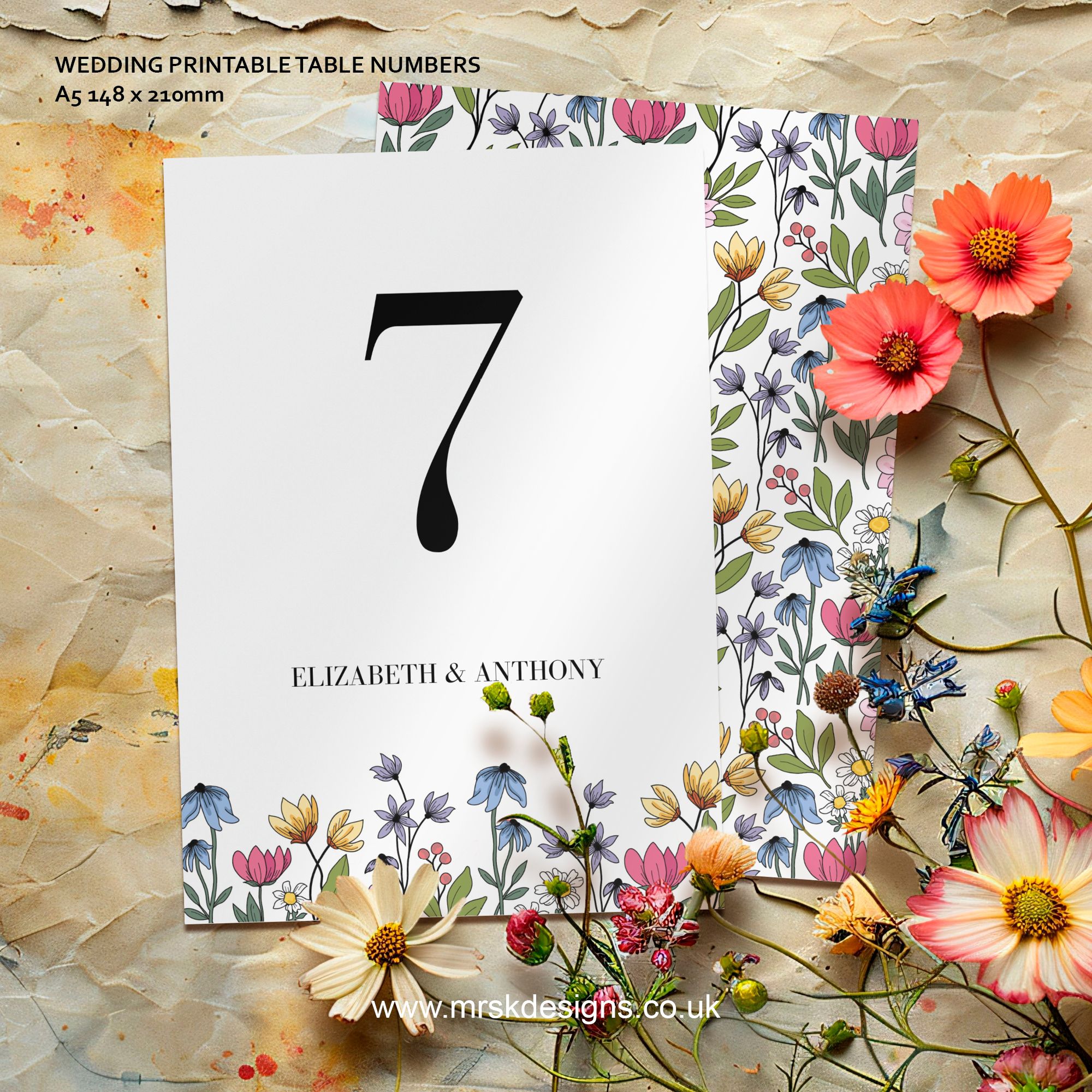 Editable wedding invitation available as digital template, featuring a yellow floral design