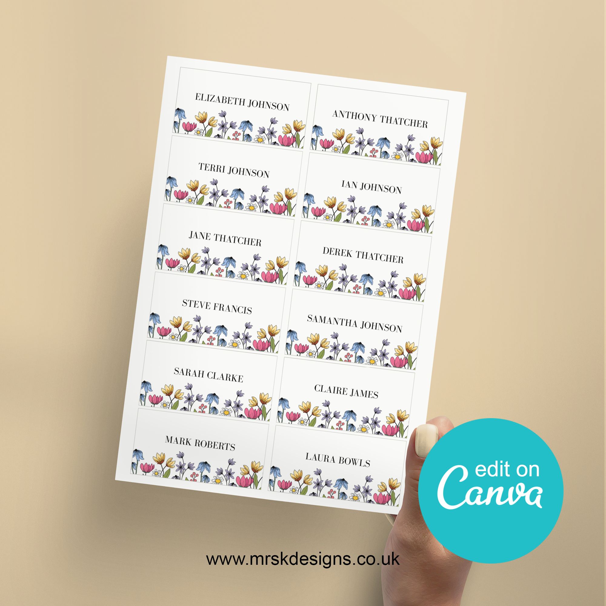 Editable wedding invitation print-at-home template, featuring a yellow floral design