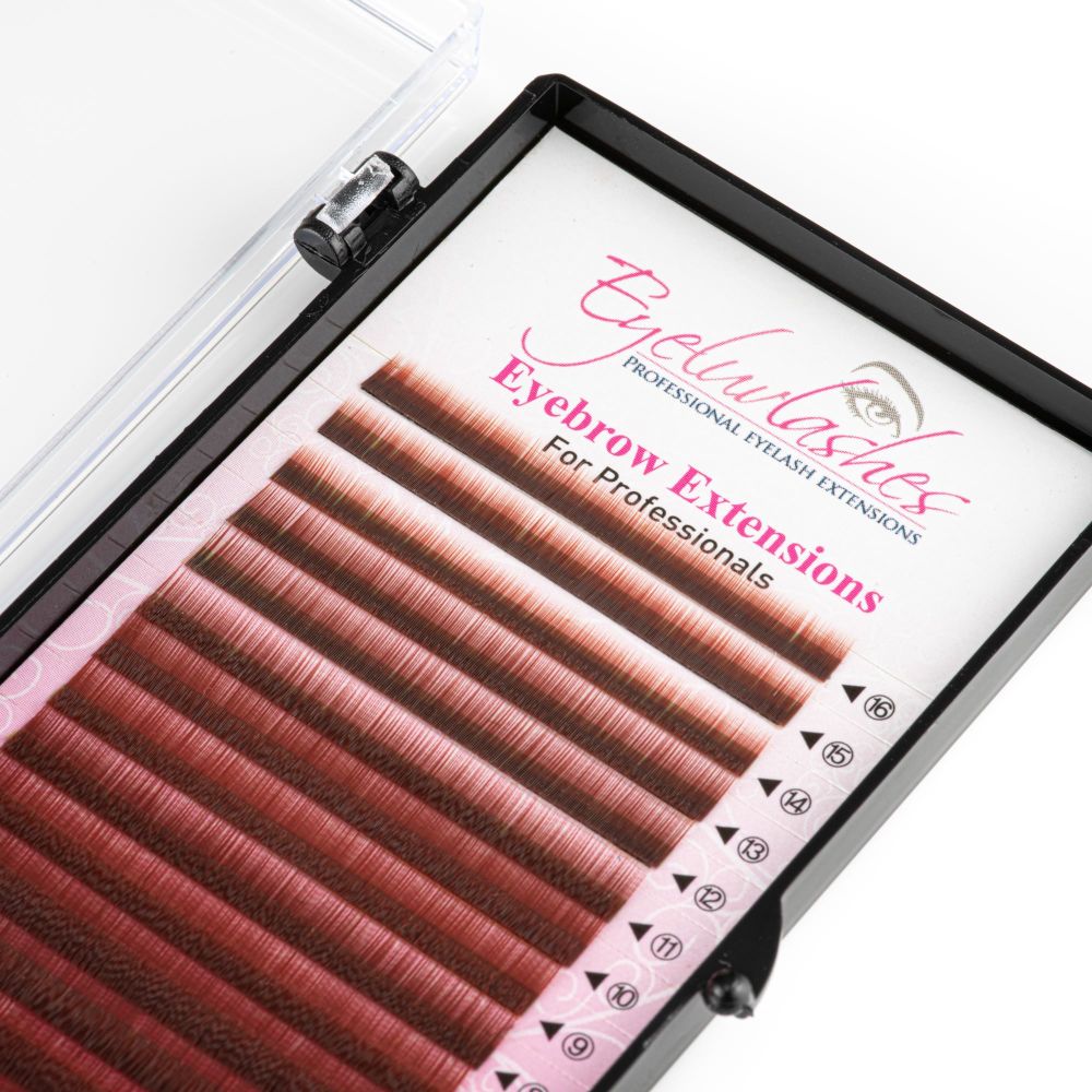 Eyebrow Extension Tray, Red Brown, Mix Lengths 4-8mm
