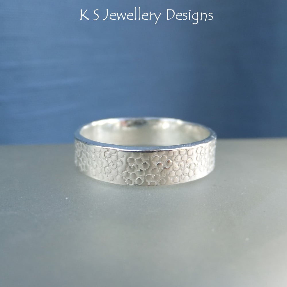 Sterling Silver Textured Wide Band Ring - BUBBLES