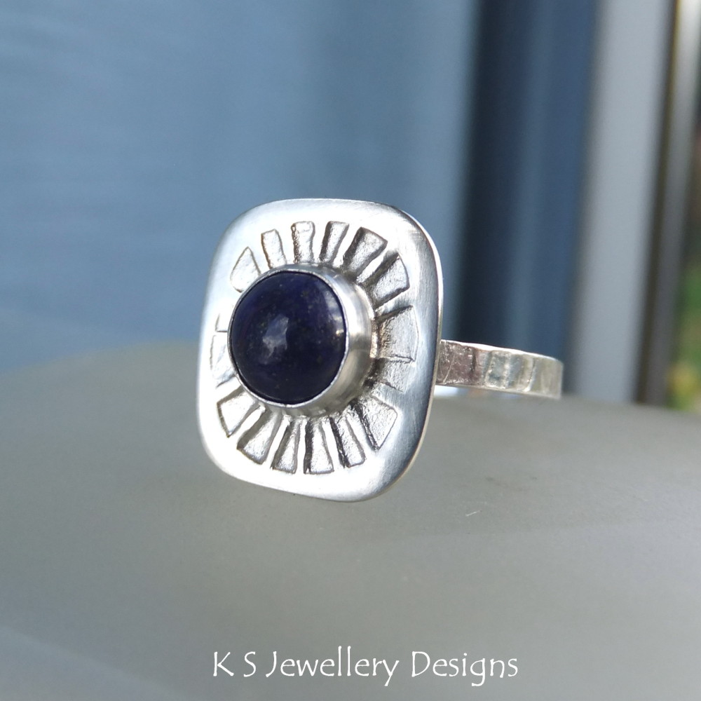 *SALE was £40* Lapis Lazuli Sterling & Fine Silver Sunburst Ring (UK size O / US size 7.25 can be re-sized slightly larger)