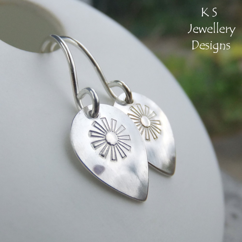 Stamped Flower Drops Sterling Silver Earrings