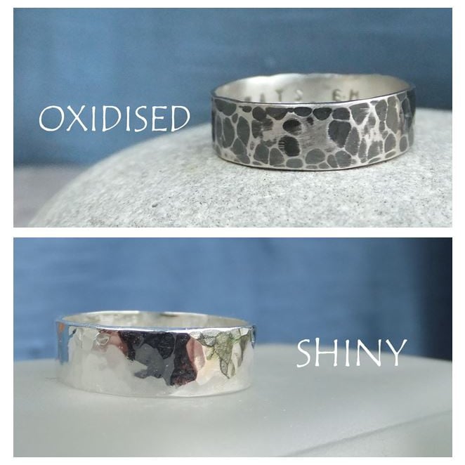 Sterling Silver Unisex Ring - Dappled Texture - Oxidised or Shiny - Personalised Stamped Inscription