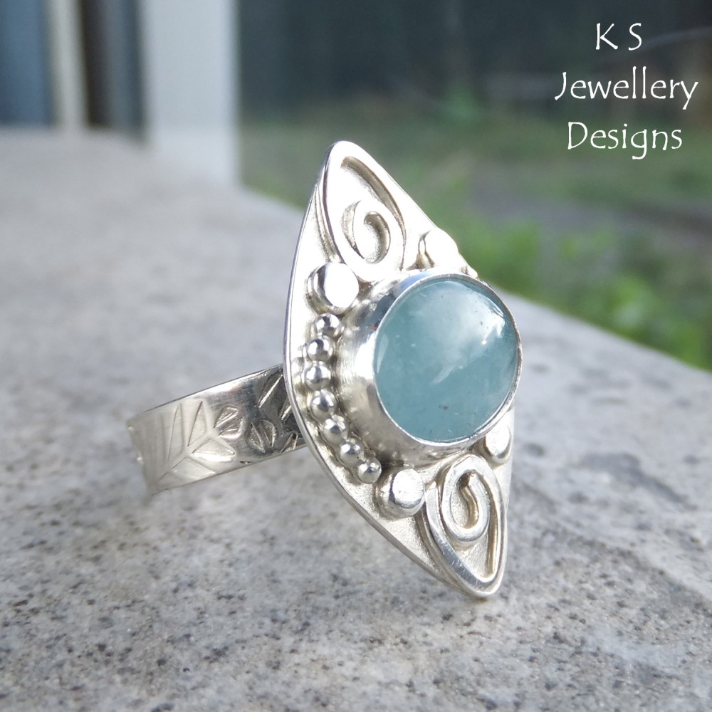 Aquamarine Embellished Sterling Silver Ring