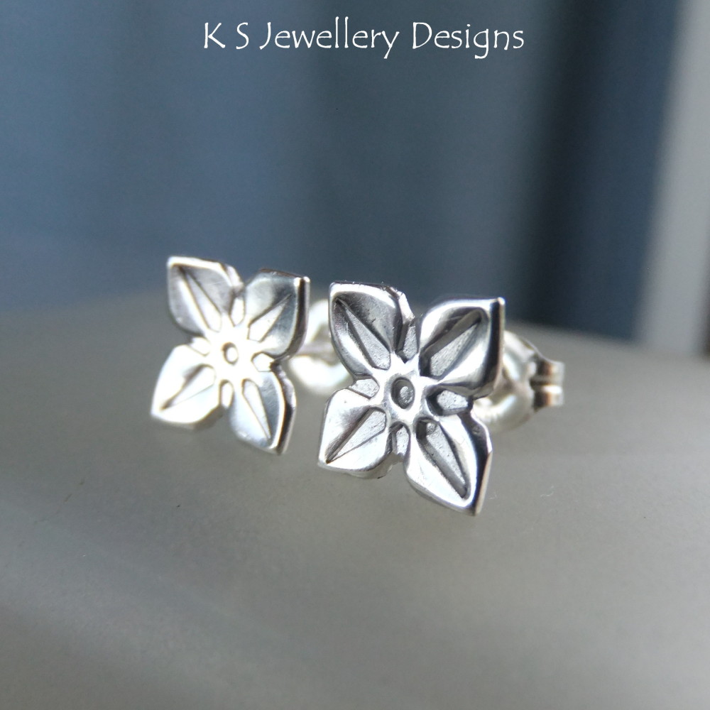Sterling Silver Stud Earrings - Four Petal Flowers #2